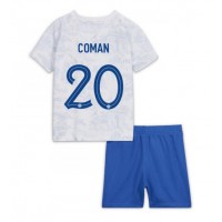 Koszulka piłkarska Francja Kingsley Coman #20 Strój wyjazdowy dla dzieci MŚ 2022 tanio Krótki Rękaw (+ Krótkie spodenki)